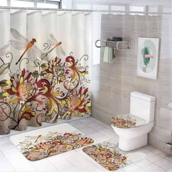 Flower Field Dragonfly on a shower curtain