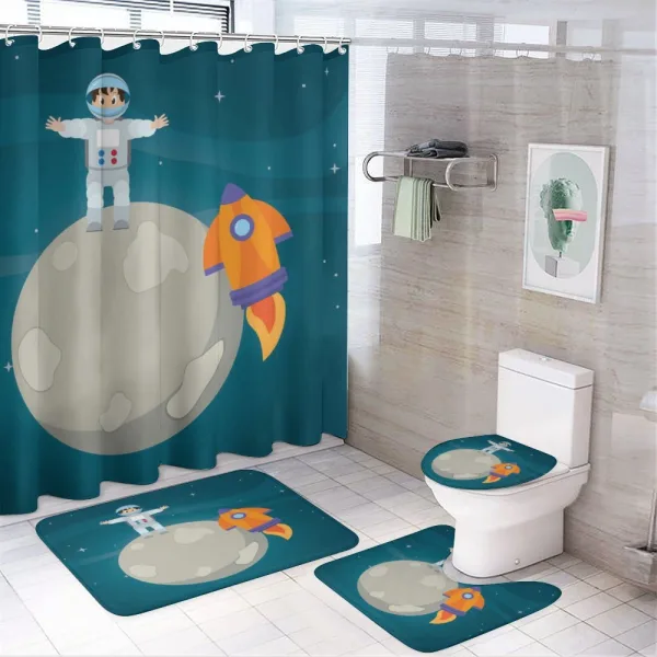 Happy Astronaut on Moon on a shower curtain