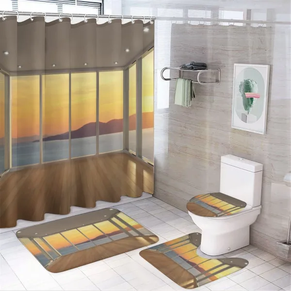 House with Mountain Ocean on a shower curtain