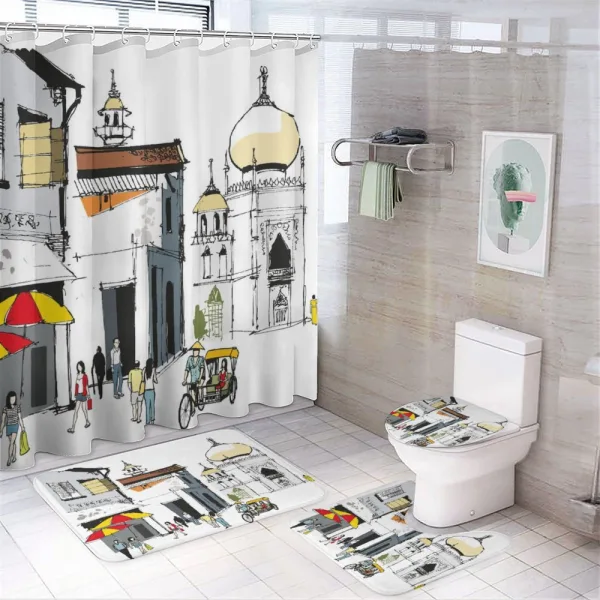 Old Singapore Cityscape on a shower curtain