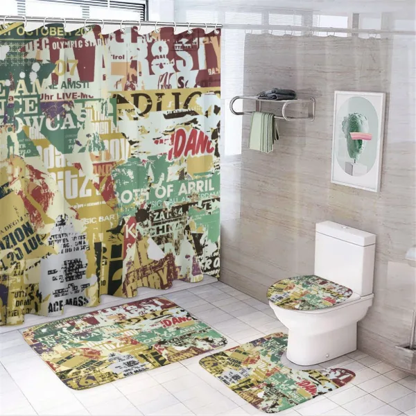 Old Torn Posters Collage on a shower curtain