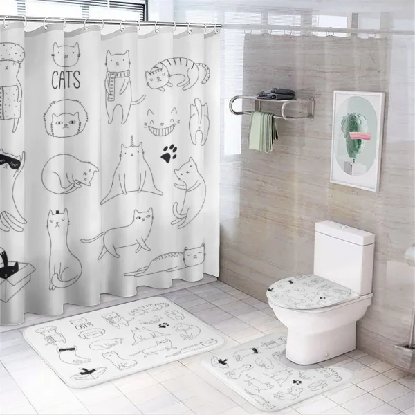 Pattern Cat Fiddles Kitten on a shower curtain