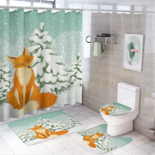 Red Fox Winter Forest Xmas on a shower curtain