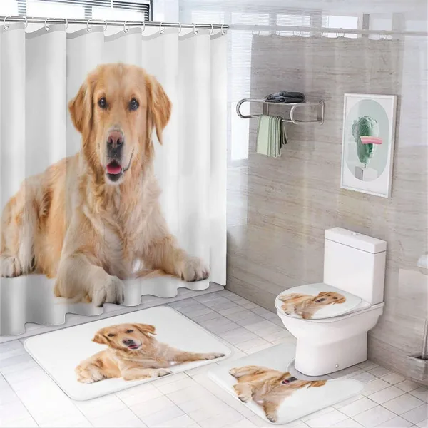 Young Puppy on a shower curtain
