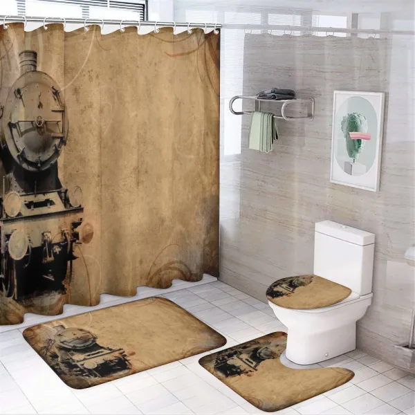 Aged Iron Train on a shower curtain