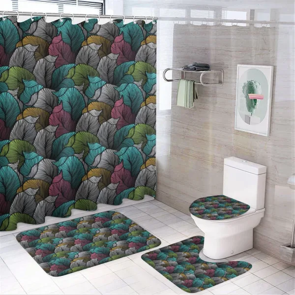 Colorful Hatched Leaves Pattern on a shower curtain