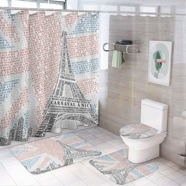 Eiffel Tower on Union Jack on a shower curtain
