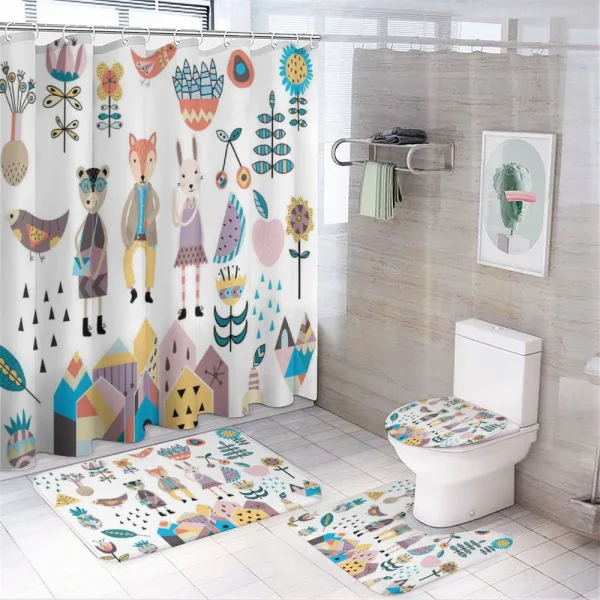Fox Bunny and Bear on a shower curtain