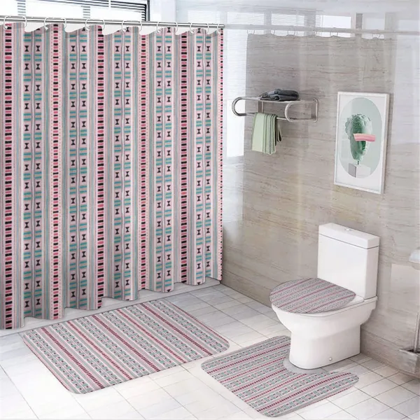 Geometric Kente Stripes Motif on a shower curtain