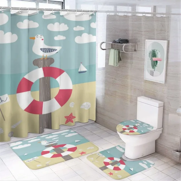 Seagull Sits on Pole on a shower curtain