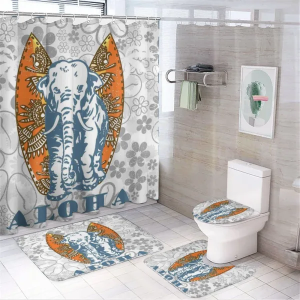 Surfboard and Elephant on a shower curtain