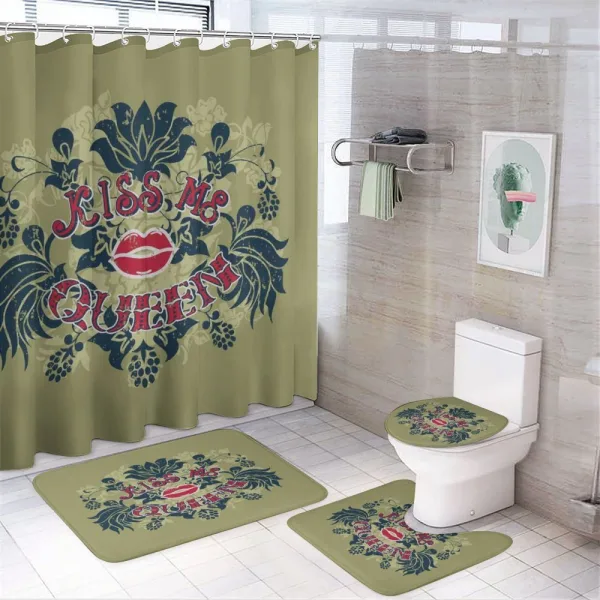 Words Flower and Leaf on a shower curtain