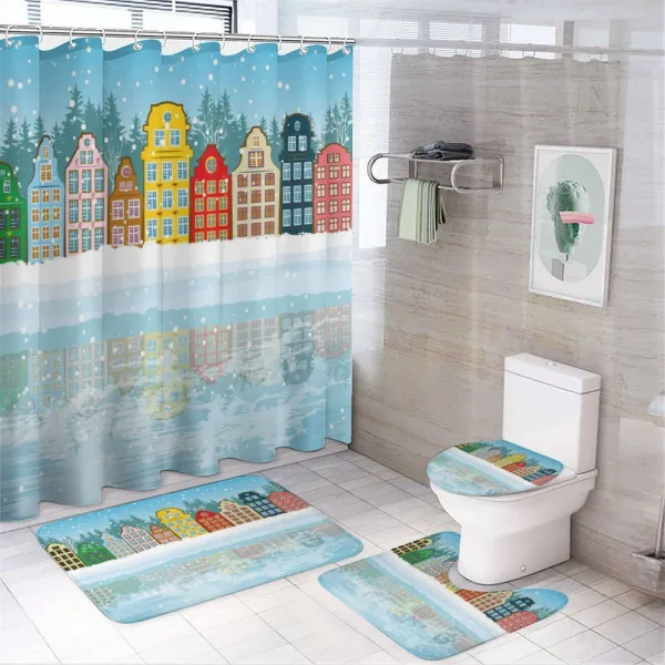 Christmas Houses Sea on a shower curtain