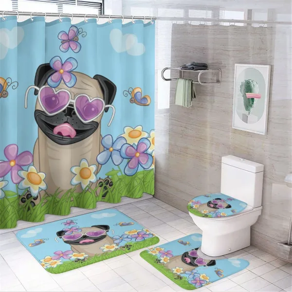 Puppy on the Field Flowers on a shower curtain