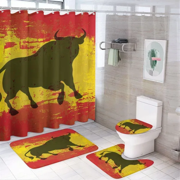 Bull Silhouette on Flag on a shower curtain