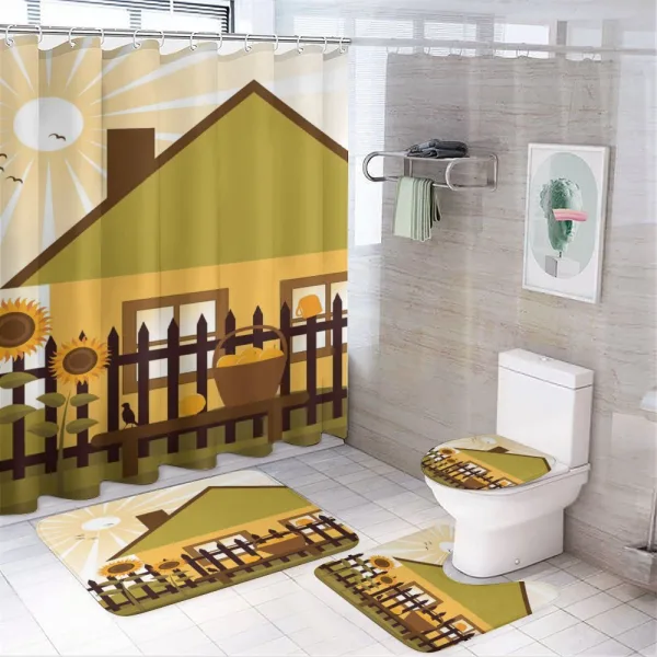 Cartoon House with Garden on a shower curtain