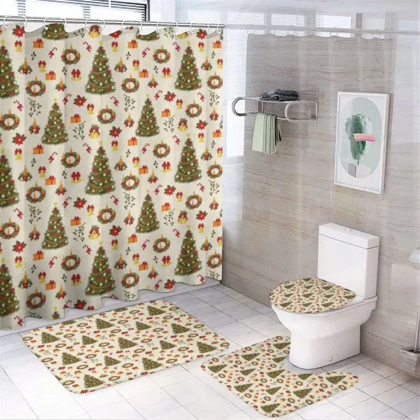 Cartoon Trees Bells on a shower curtain