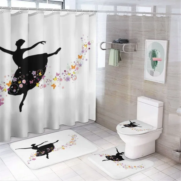 Dancer Silhouette Flowers on a shower curtain
