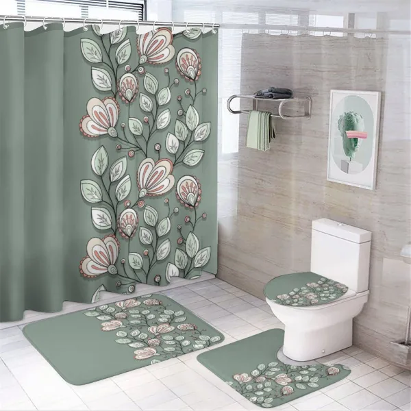 Flowers and Leaves Graphic on a shower curtain