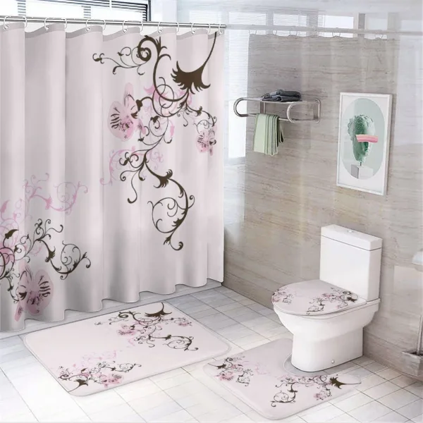 Flowers Retro Style Curls on a shower curtain