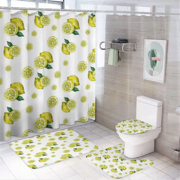 Lemon Slices Leaves on a shower curtain