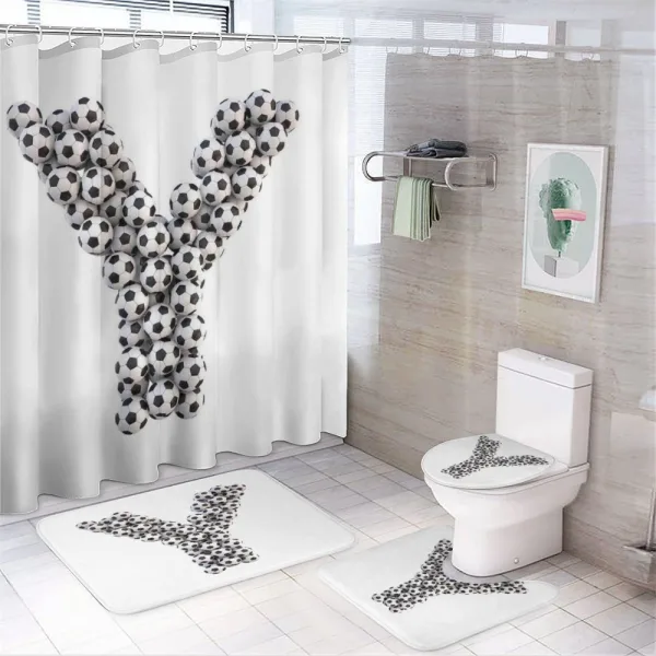 Monochrome Ball Motifs on a shower curtain