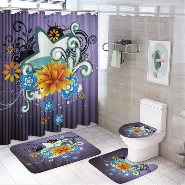 Stars Flowers Swirls on a shower curtain
