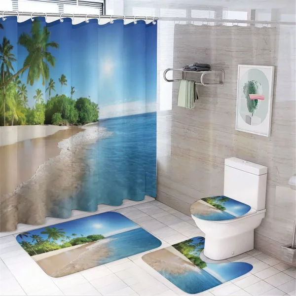 Suuny Ocean Palm Trees on a shower curtain