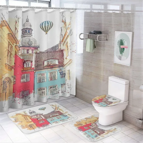 Architecture of Riga on a shower curtain