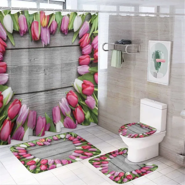 Frame of Fresh Tulips on a shower curtain