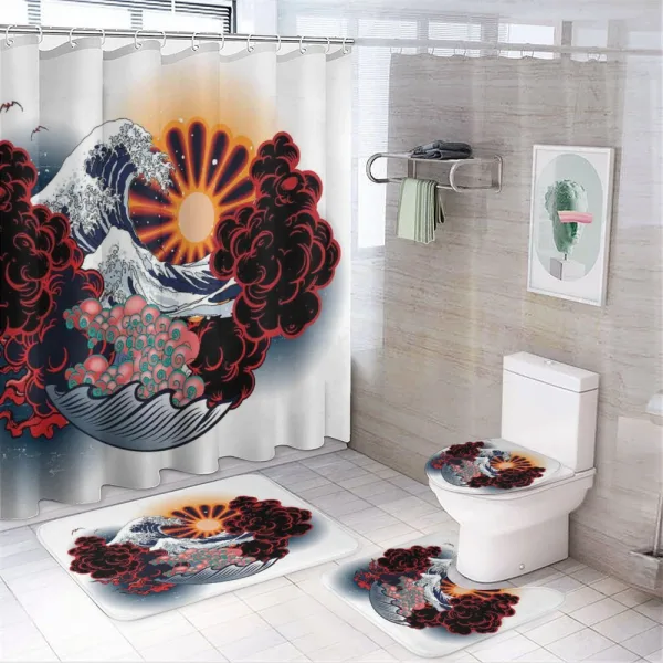Japanese Style Waves on a shower curtain