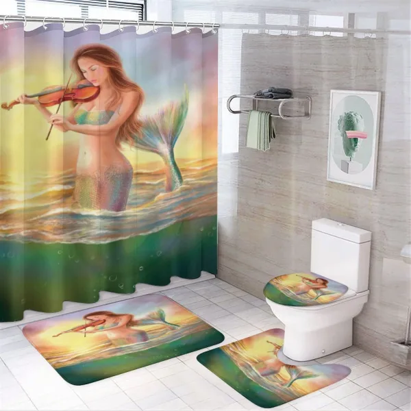 Mermaid Playing Violin on a shower curtain