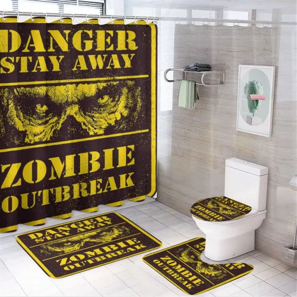 Monster Warning on a shower curtain