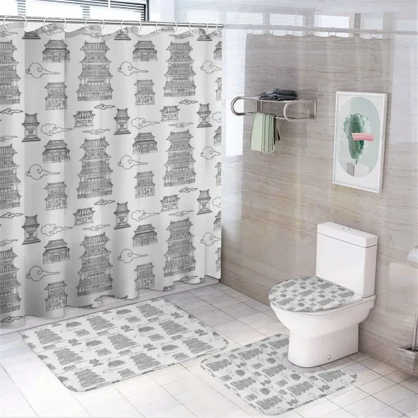 Pagodas on a shower curtain
