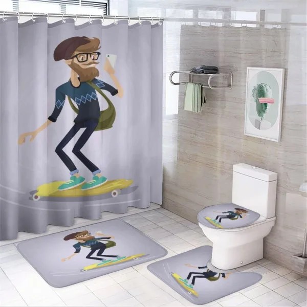 Young Man on Longboard on a shower curtain
