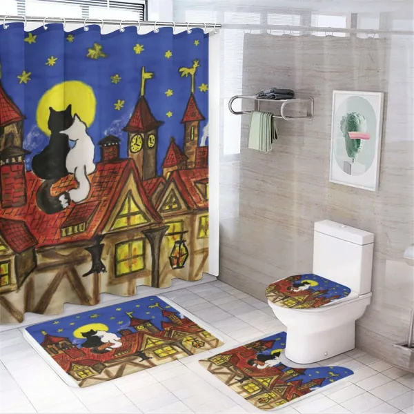 2 Lover Cats with Sky on a shower curtain
