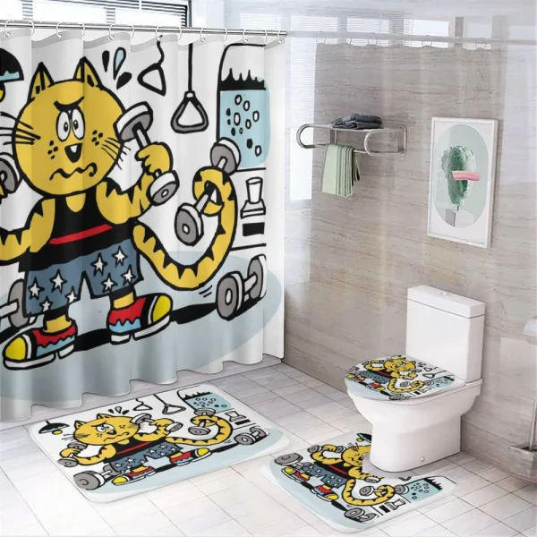 Cartoon Cat Lifting on a shower curtain