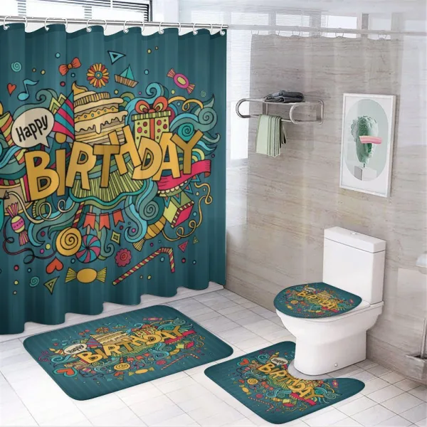 Doodle Happy Celebration on a shower curtain