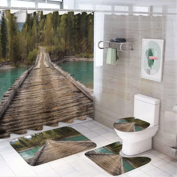 River Pine Tree Forest on a shower curtain