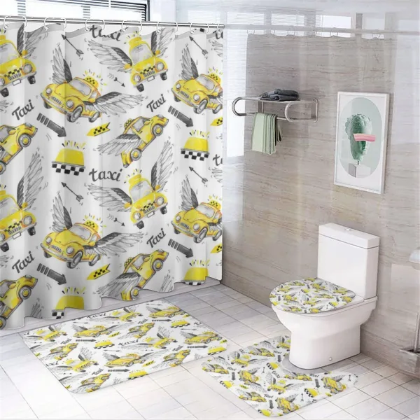 Watercolor Flying Taxis on a shower curtain