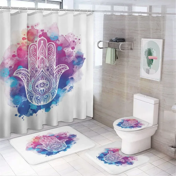 Watercolor Hamsa Art on a shower curtain