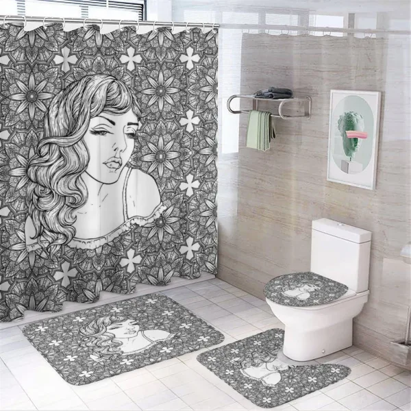Young Lady with Wavy Hair on a shower curtain