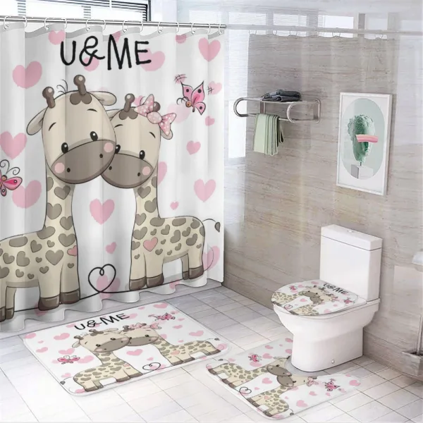 Baby Giraffes and Hearts on a shower curtain