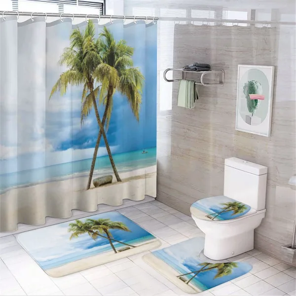 Beach Palm Trees Rock on a shower curtain