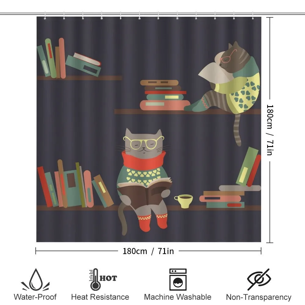 Funny Bookshelf Cat Reading — Detail 2