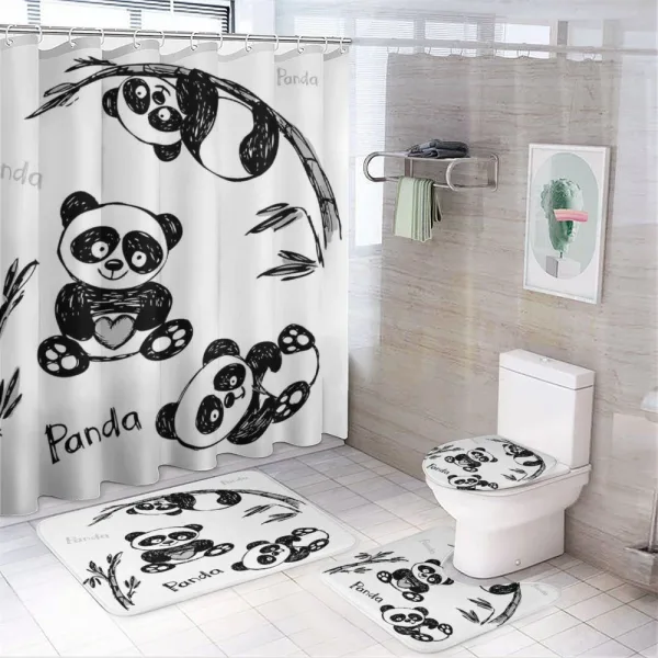 Hand Drawn Panda Poses on a shower curtain