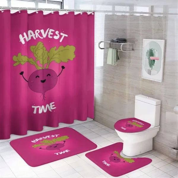 Happy Beet Character Words on a shower curtain