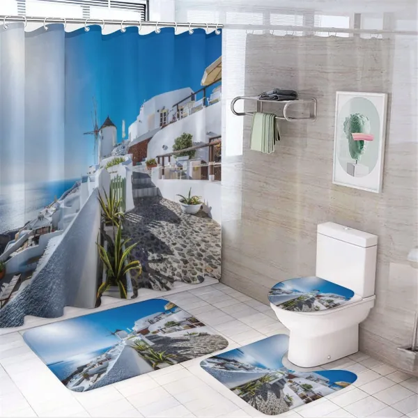 Oia Village in Santorini on a shower curtain