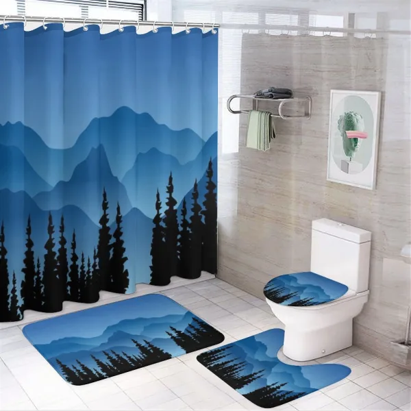 Tree and Hill Silhouettes on a shower curtain