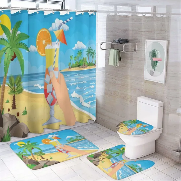 Tropical Cocktail Glass on a shower curtain
